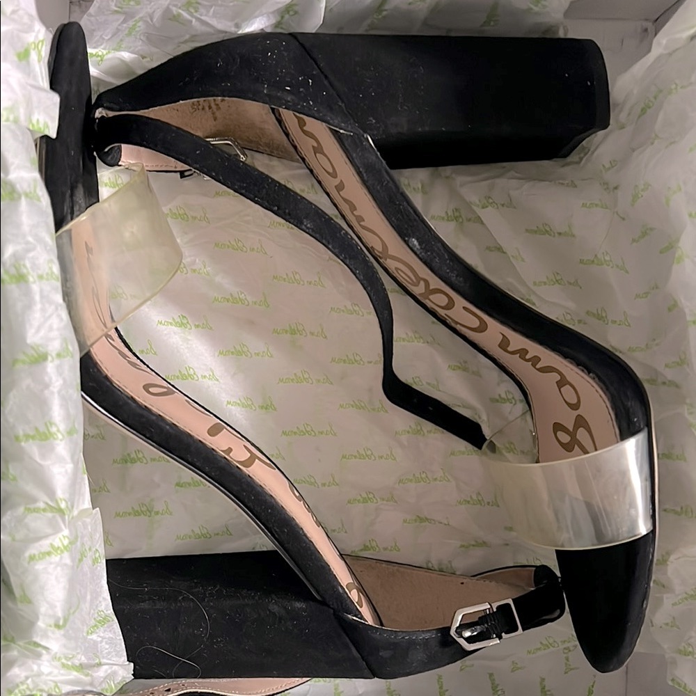 Like new Sam Edelman clear & black suede sandals